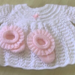 Rosebud Angel Top with Pink frilly booties set fits birth - 3 mths