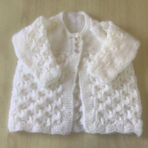 100% Wool - White Patterned Baby Jacket Fits Newborns