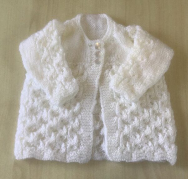 100% Wool - White Patterned Baby Jacket Fits Newborns