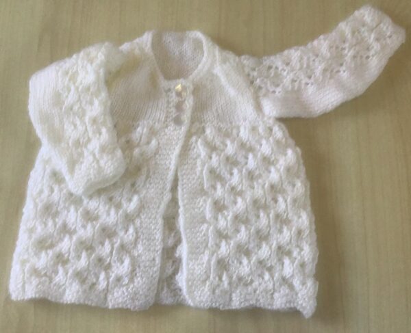 100% Wool - White Patterned Baby Jacket Fits Newborns