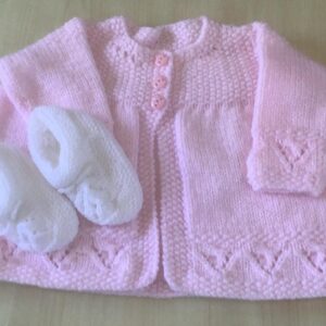 Soft Pink Baby Jacket and white booties set fits approx 3 mths old