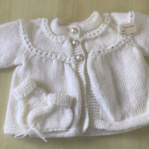 100% Merino - White Baby Jacket and booties - Fits Prem babies