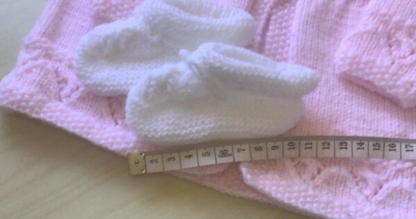 Soft Pink Baby Jacket and white booties set fits approx 3 mths old